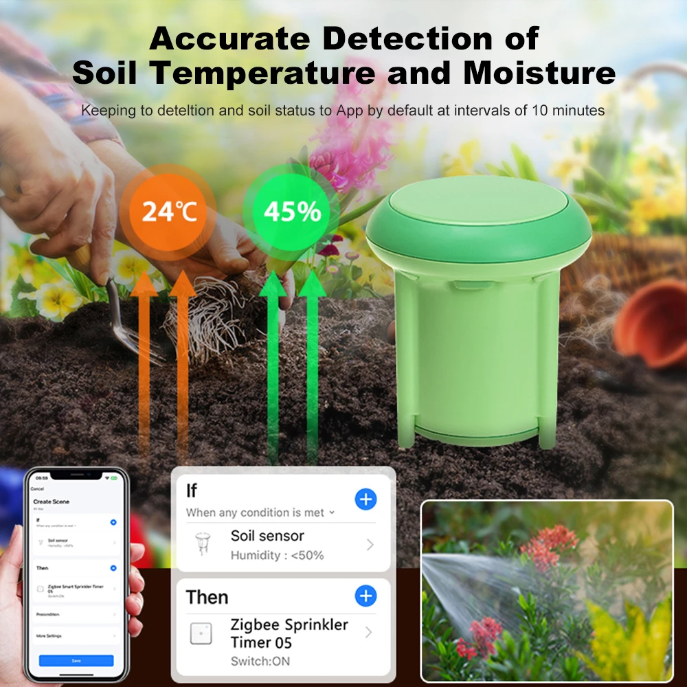 Tuya Zigbee อัจฉริยะเครื่องวัดความชื้นในดินอุณหภูมิและความชื้น Plant Monitor เครื่องตรวจจับสวนปลูกสําหรับ Google Alexa