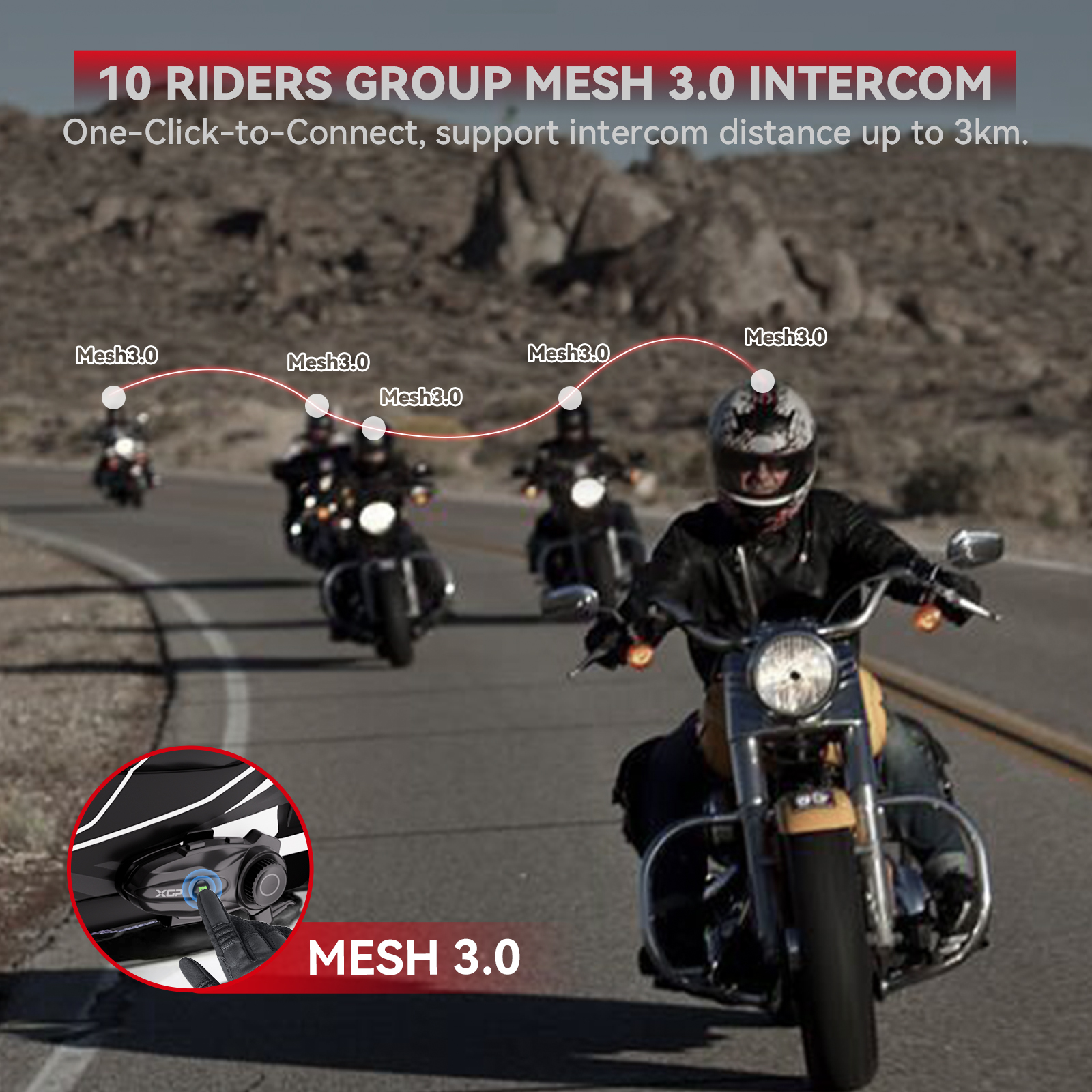 2025 Nuevo intercomunicador para motocicleta XGP X10 compatible con intercomunicador y escucha de música simultánea 10 jinetes 2000 metros