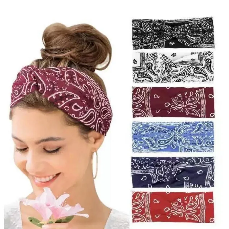 Breites Stirnband mit Bohemian-Print – wasserabsorbierend, Kreuzgurte, geeignet für Yoga, Laufen und den täglichen Gebrauch