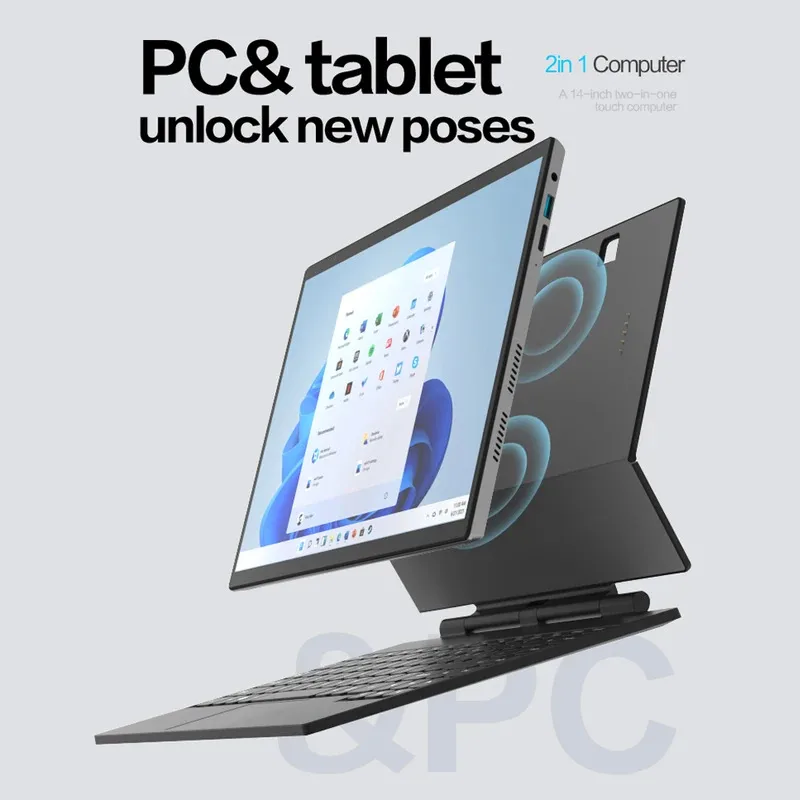 2025 Máy tính bảng laptop 2 trong 1 mới 14 inch màn hình cảm ứng 2.2K Win11 Intel N95 Quad Core với bàn phím rời