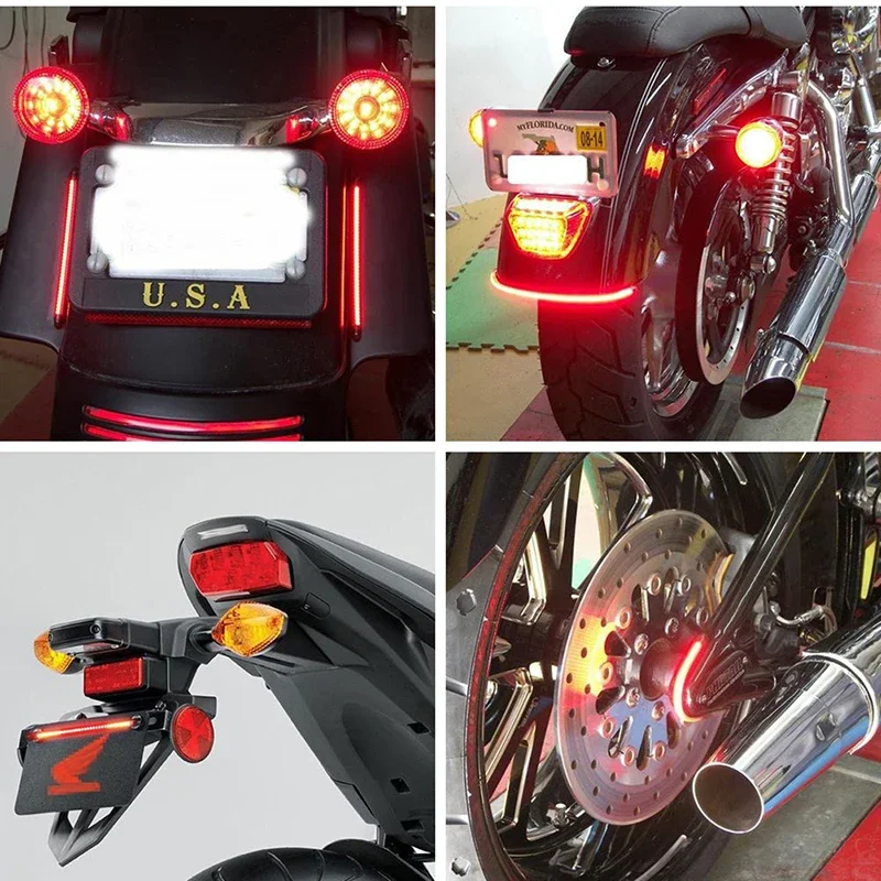 Flexível 48 led barra de luz da motocicleta tira cauda sinal volta cauda freio traseiro parar lâmpada luz freio 12v