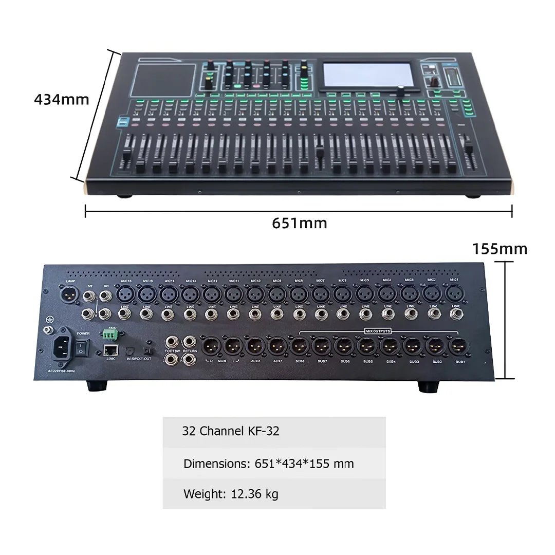 KF-20 20 Channel 6 Group Professional Audio Mixing Console Digital Sound Mixer Console With 7-inch Touchscreen Display USB