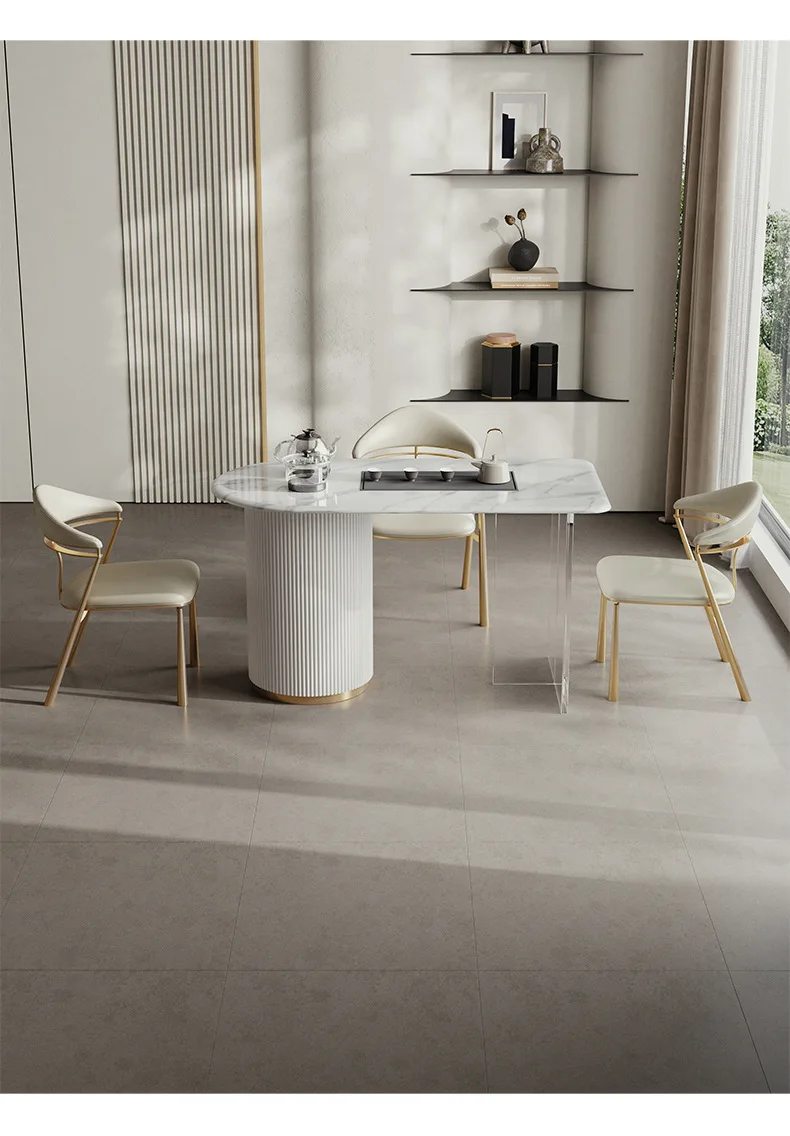 Mesa de chá e cadeira com placa de pedra acrílica nórdica de alta qualidade combinação moderna e simples mesa de chá
