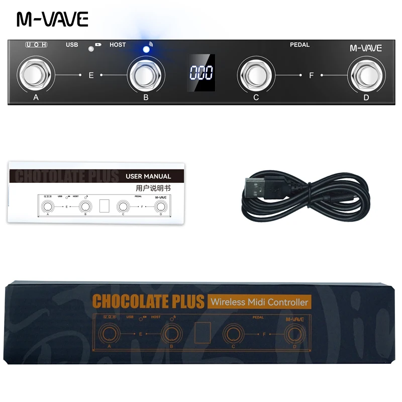 M-VAVE CHOCOLATE PLUS MIDI Bluetooth controller,Pedal flipper multifunction,Intelligent APP Controls/Digital Display Screen