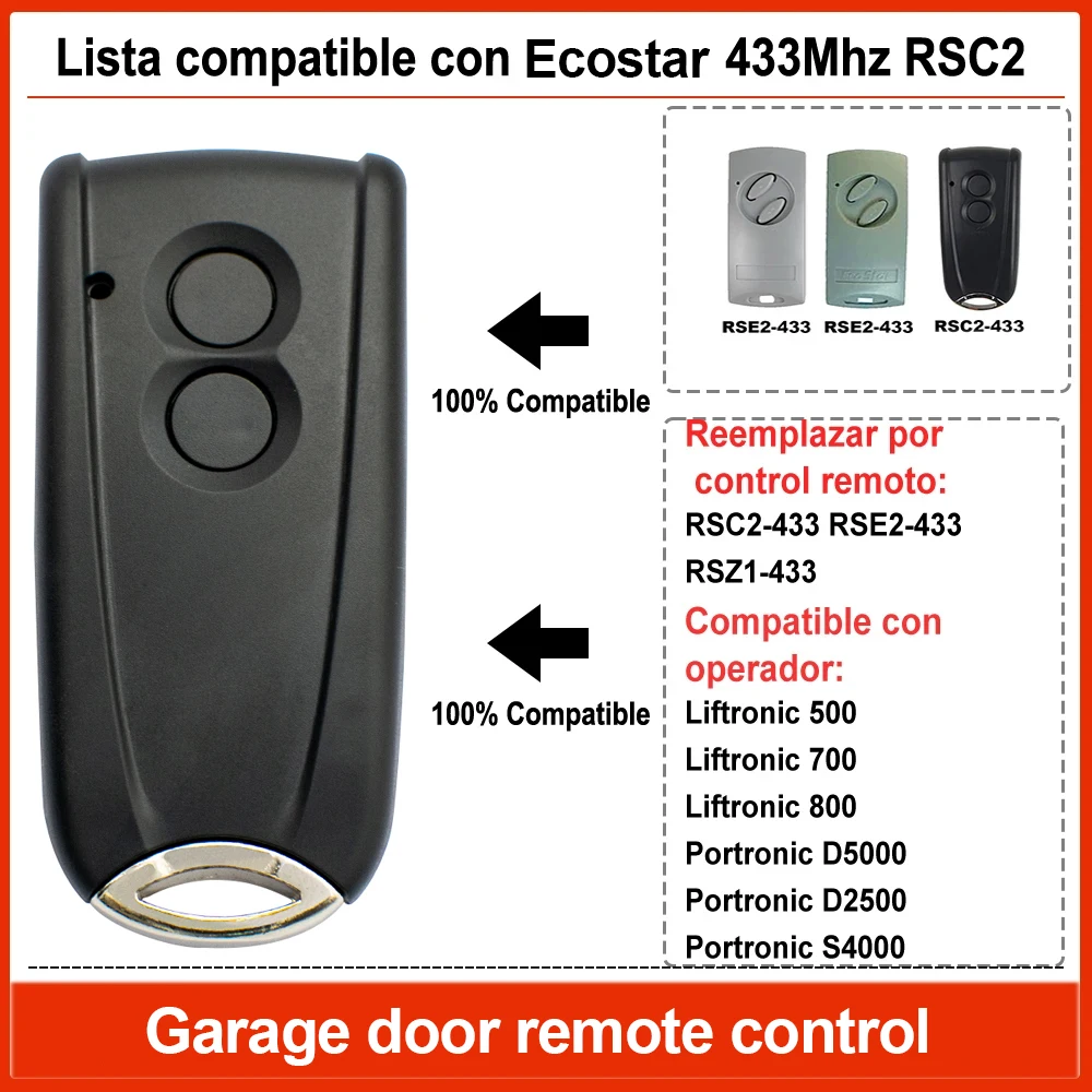 2pc HORMANN ECOSTAR RSC2 RSE2 433 Remote Control For Liftronic 500 700 800 Garage Door Opener 433.92MHz Rolling Code Transmitter