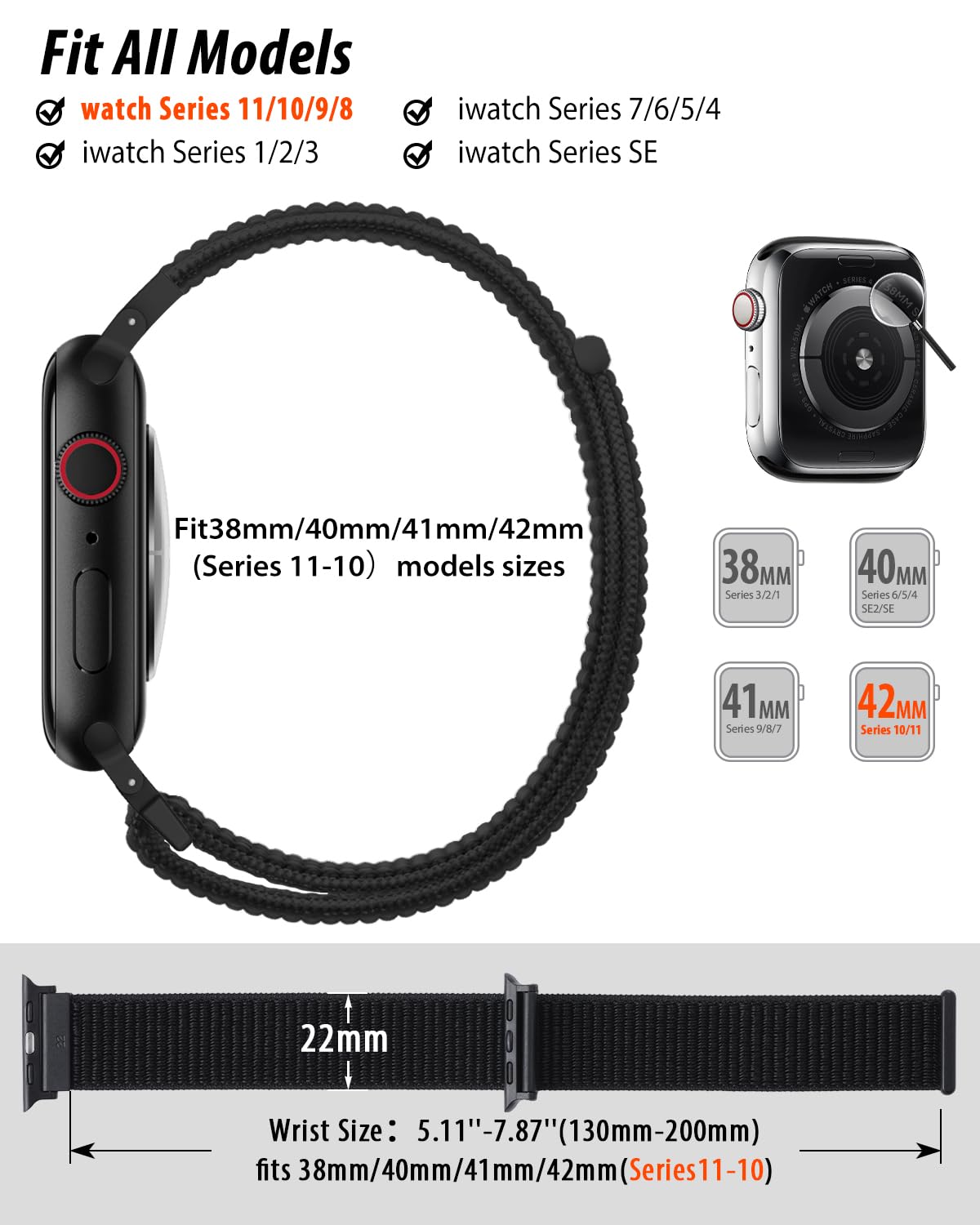 Nylon Loop Strap for Apple Watch Band 46mm 40mm 41mm 42mm 44mm 45mm 38mm Adjust Bracelet for iWatch Ultra 49mm 8 7 6 SE 5 4 Band