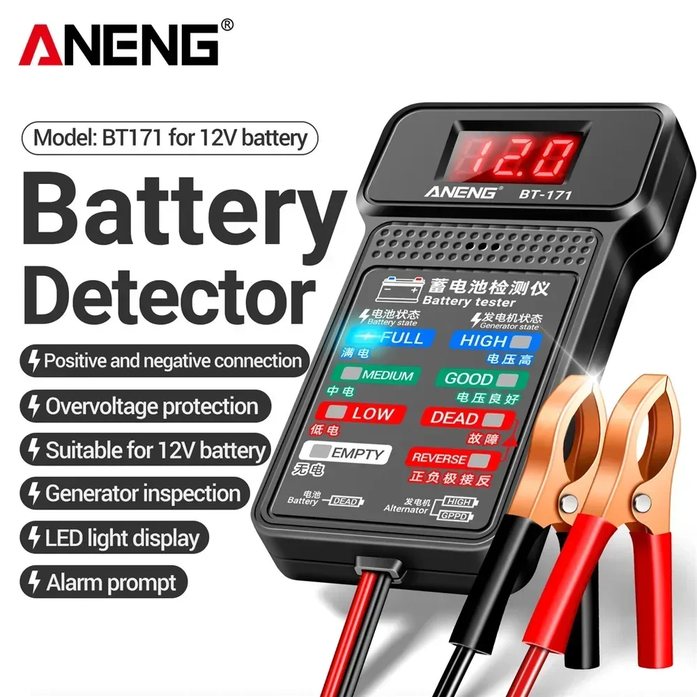 ANENG BT-171 มัลติฟังก์ชั่นเครื่องทดสอบแบตเตอรี่ 12V Auto Repair อุตสาหกรรมการตรวจจับ LED ย้อนกลับจอแสดงผลเครื่องมือช่างไฟฟ้า
