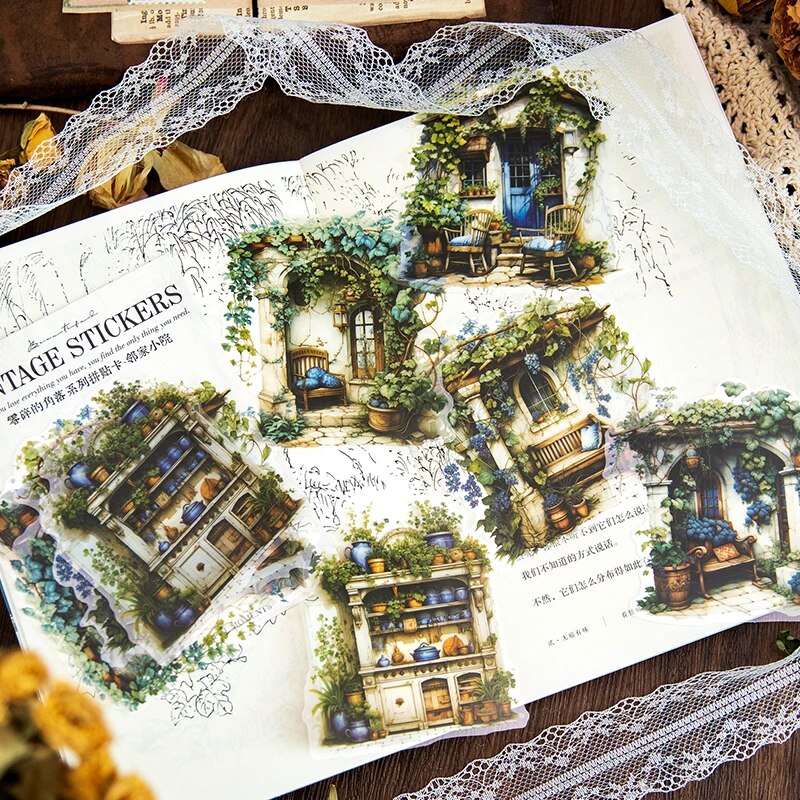6Style 10pcs/pack Retro Sticker Pack Creative Study Garden Courtyard Handbook DIY Material Decoration Sticker