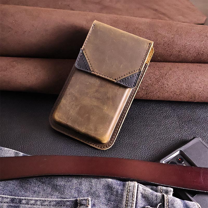 1pcRetro lederen heuptas voor heren, met universele magnetische sluiting en een klepontwerp, superieure bescherming