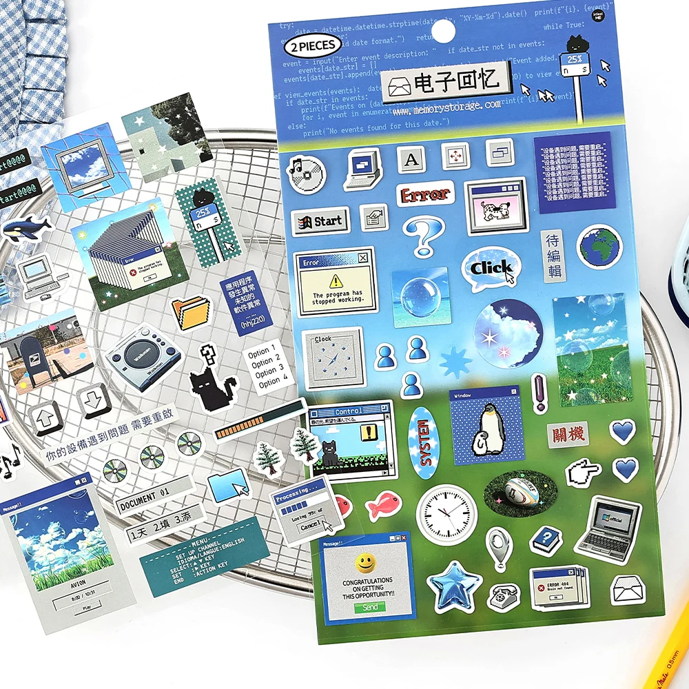 2 folhas kawaii japonês memórias da infância cortado adesivo adesivo lixo diário colagem decoração scrapbook diário bonito adesivo