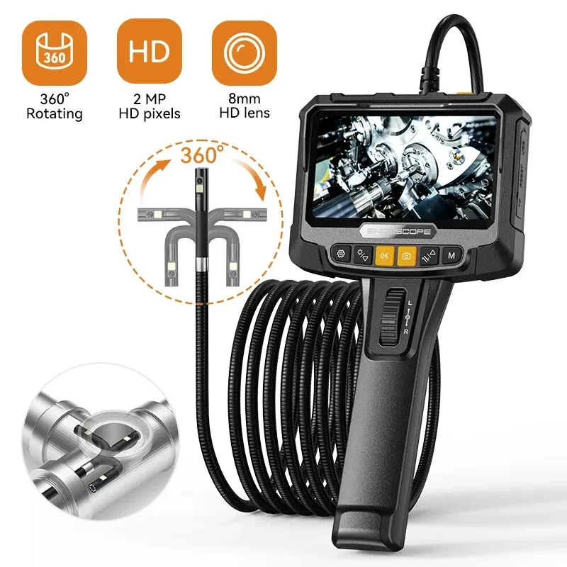 Cámara endoscópica Industrial de dirección de 360 °, boroscopio de inspección de lente única y doble, pantalla IPS de 8mm y 5 ", 1080P, para motor de coche, Pip