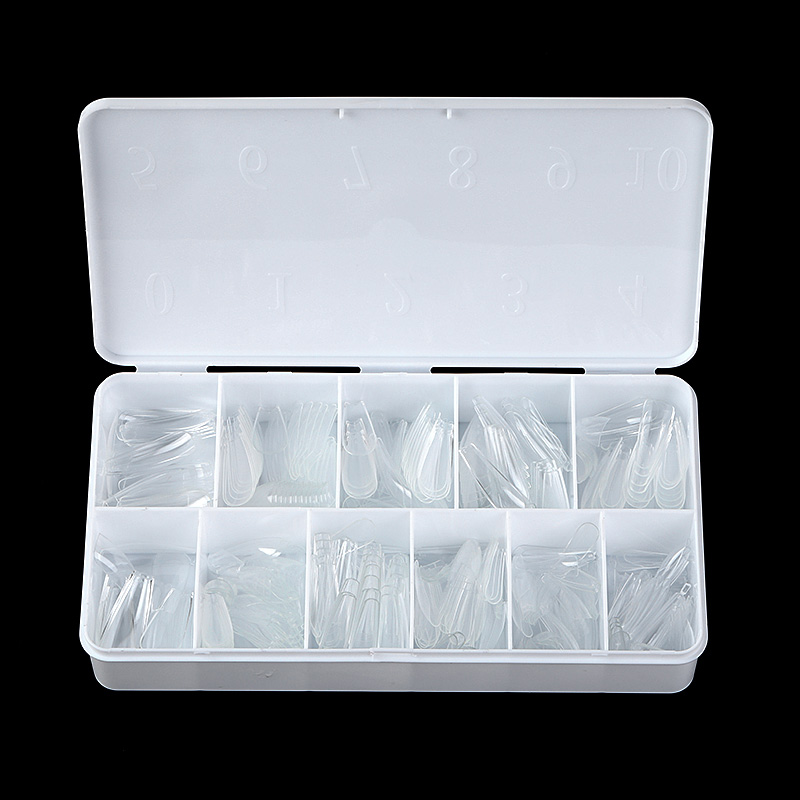 PINPAI 透明アクリルロング付け爪カプセルアーモンドフレンチ棺フルハーフカバー付け爪人工爪ソフトジェルヒント