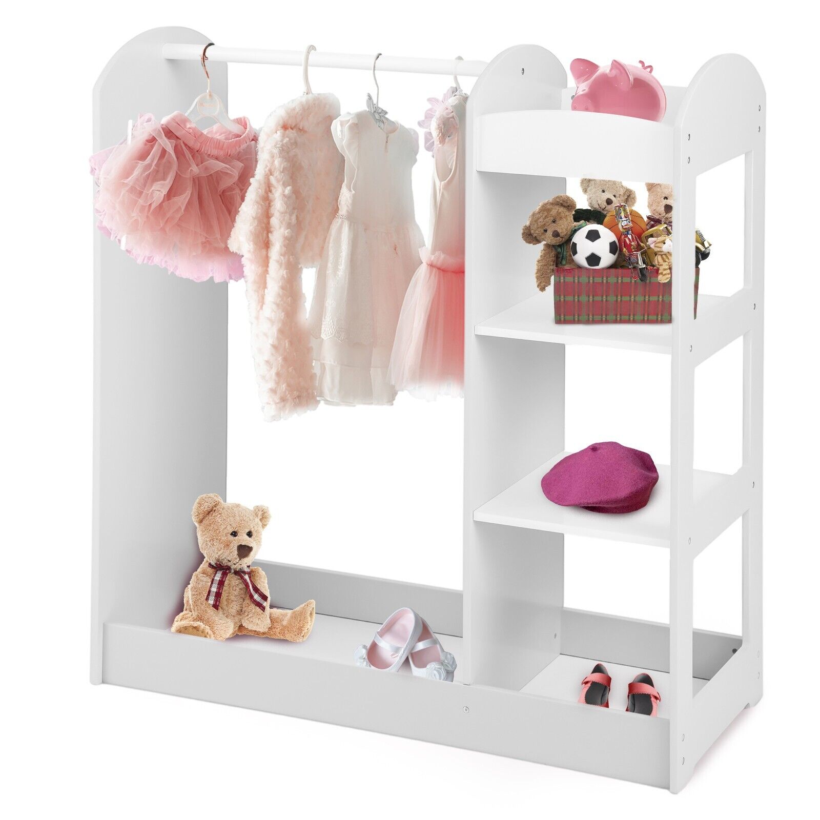 DORTALA Kids Dress Up Storage Kids Play Armoire Dresser Dressing Up Wardrobe With Mirror