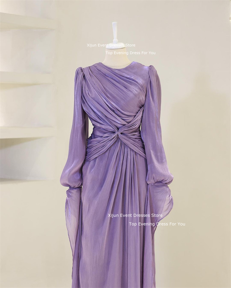 Xijun-Robe de Soirée en Satin à Col Rond et Manches sulf, Caftan Marocain à Plis, Dubaï, 2024