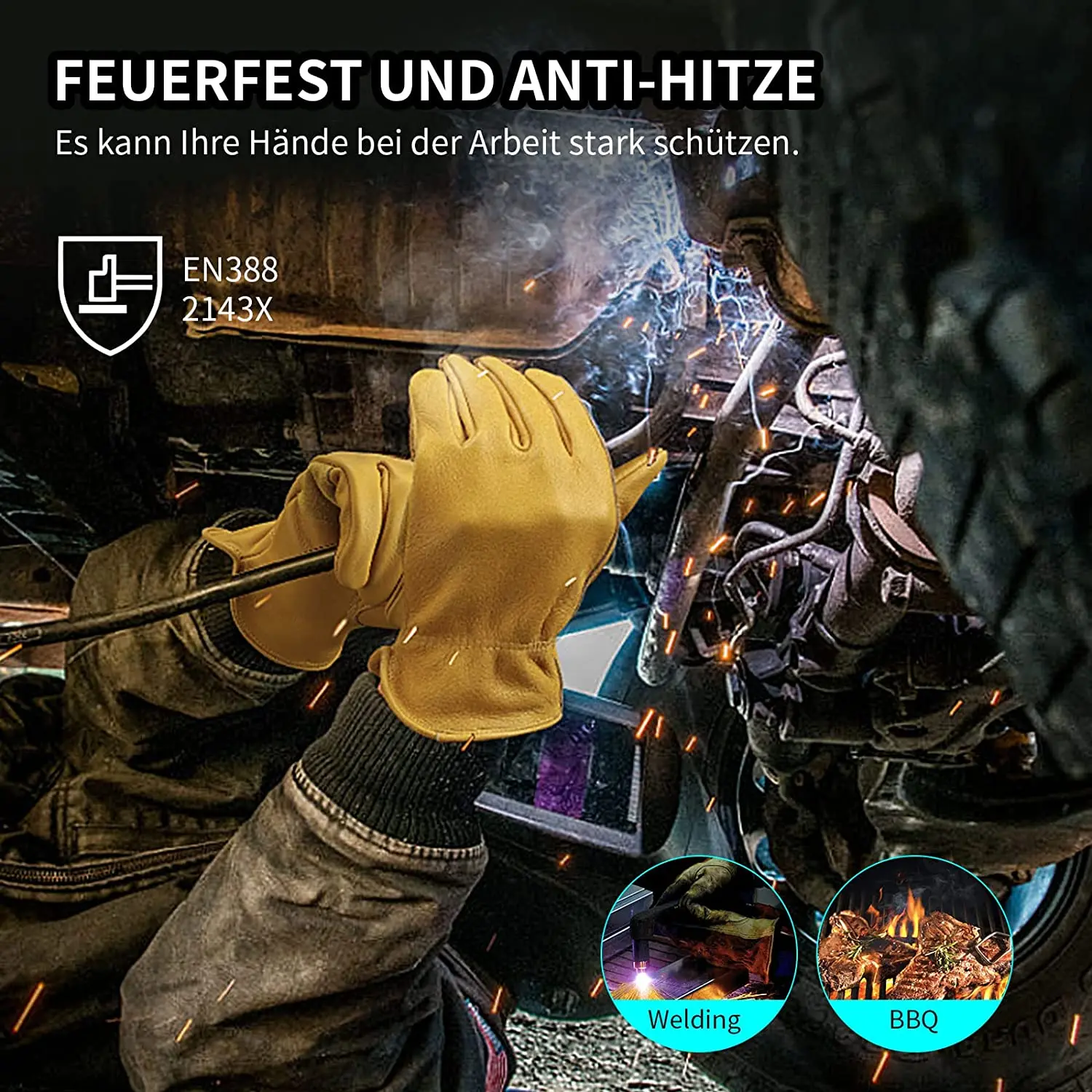 Tough Cowhide Leather Work Gloves with Stretchable Wrist Knit Wrist Canvas Backing Resistant Safety Gloves for Working