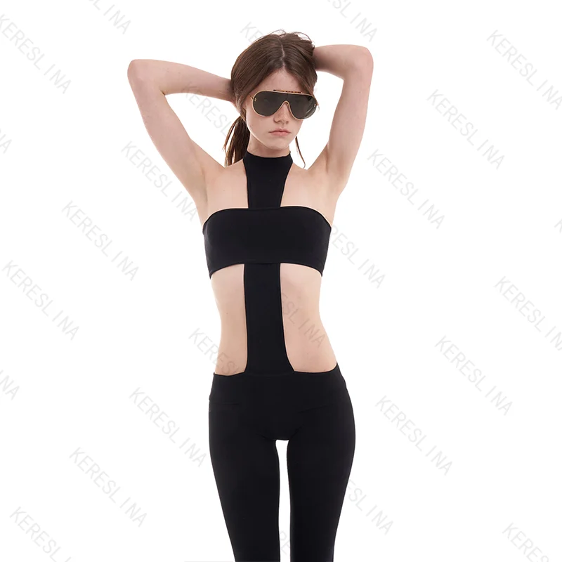 Amerikanischer Stil High Street Fashion Sexy Overall Hose Punk Retro Neckholder schlanke Damen Strumpfhosen Y2K Goth Emo Mädchen Streetwear