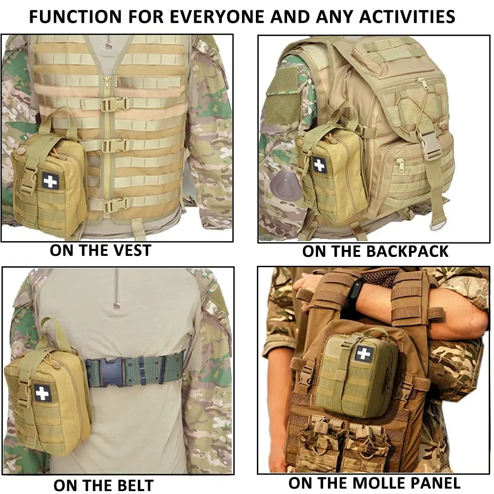Bolsa táctica Molle IFAK, botiquín de primeros auxilios de supervivencia para rescate de emergencia, acampada al aire libre, deportes de senderismo, portátil, 16 Uds.