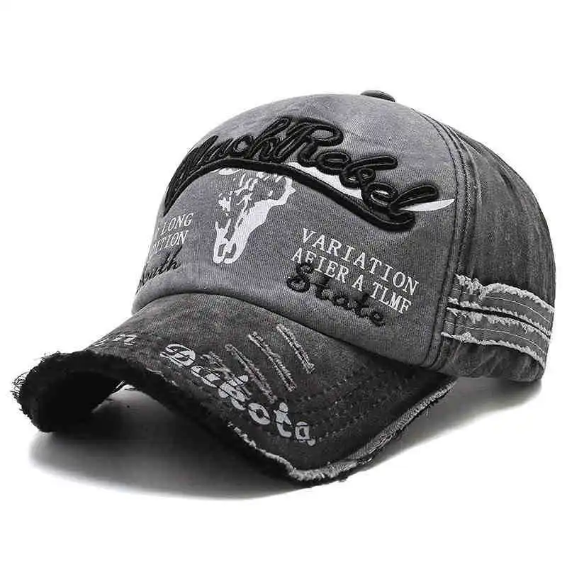 Bull Head Hat Men's Embroidery Letters Retro Washed Baseball Cap Old Korean Version Fashion Cap Classic Versatile Comfortable