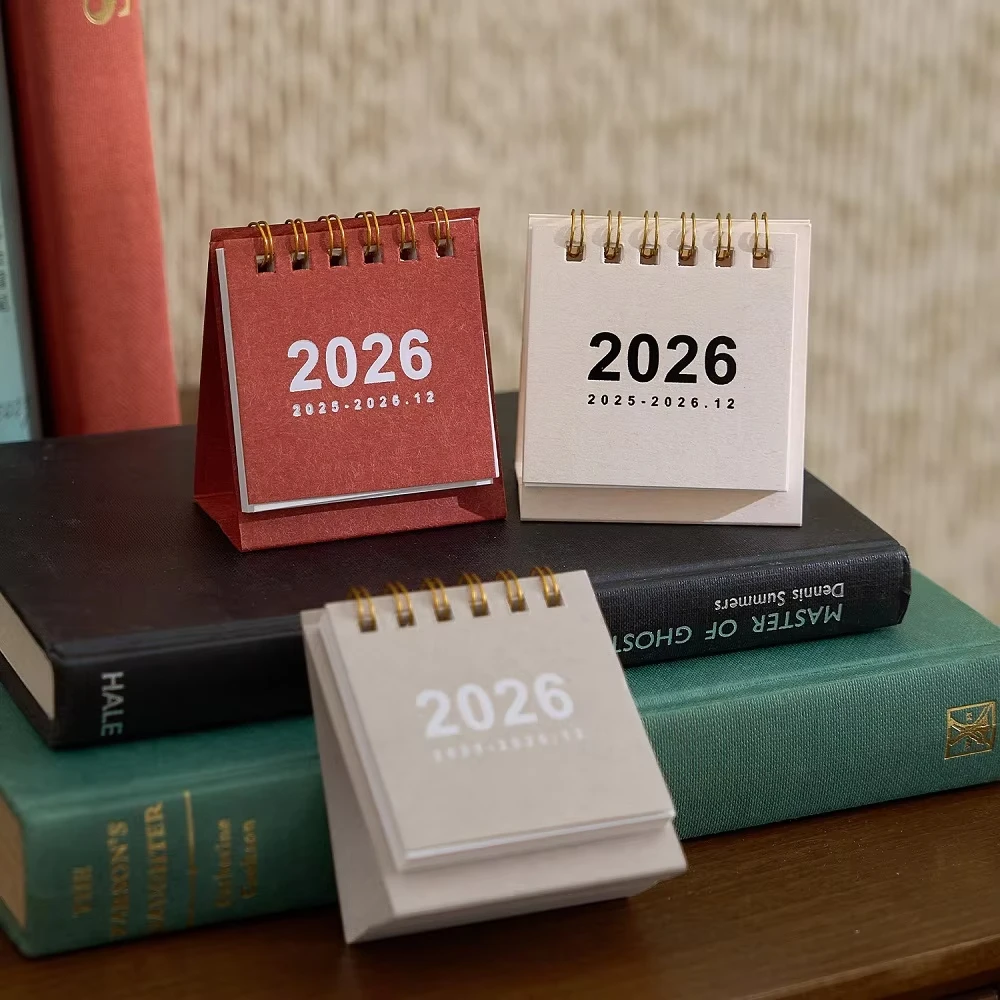 2026 Mini calendário de mesa simples - calendário espiral criativo para decoração de mesa e papelaria de escritório