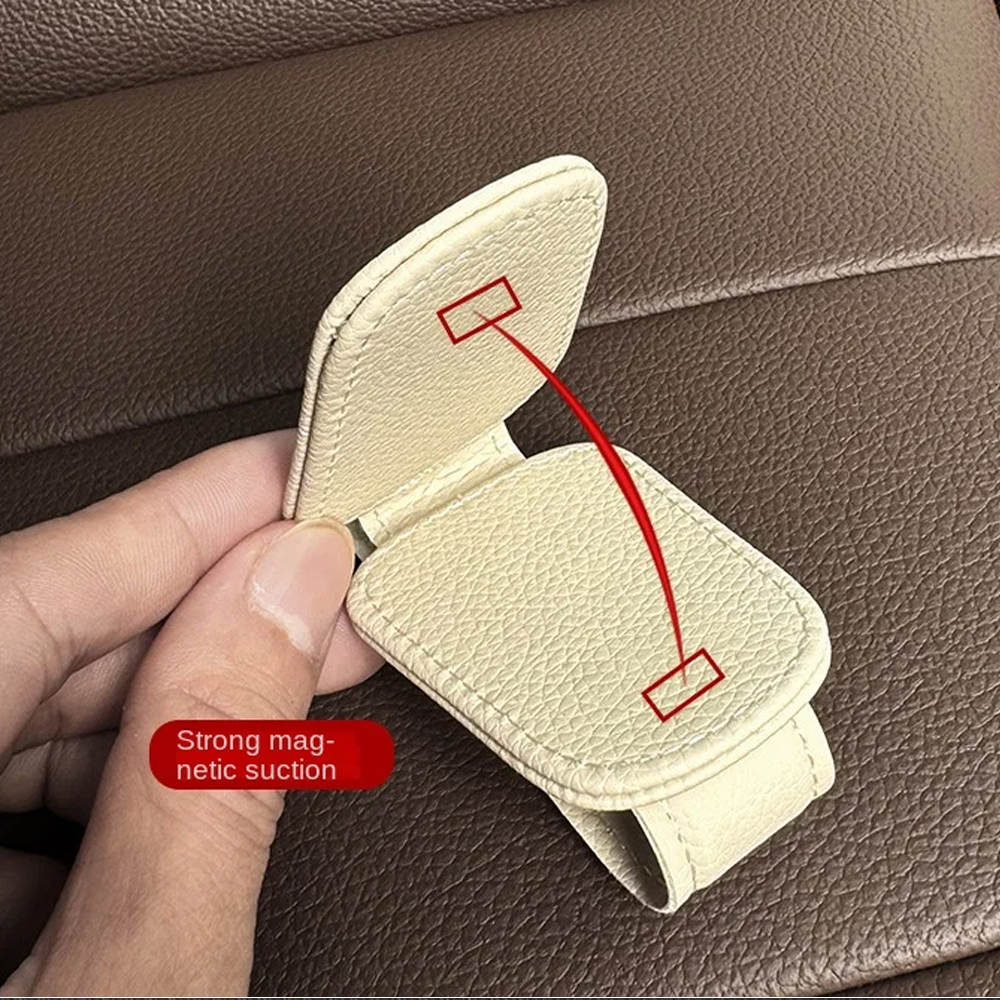 Universal รถแว่นตากันแดดผู้ถือรถแม่เหล็กหนังคลิปผู้ถือบัตร Auto Sun Visor แว่นตากล่องอุปกรณ์ตกแต่ง