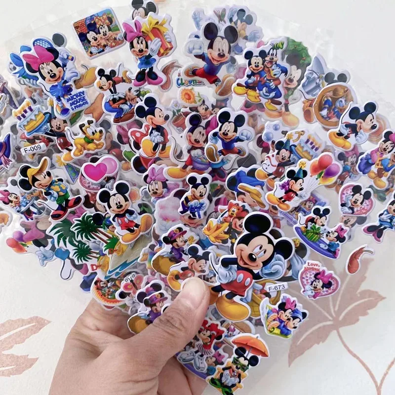6/12PCS Mickey Mouse Minnie ของเล่นสติกเกอร์ 3D เด็กอะนิเมะการ์ตูน Bubble Paste Thicken สติกเกอร์รางวัลของเล่นเด็กของขวัญ
