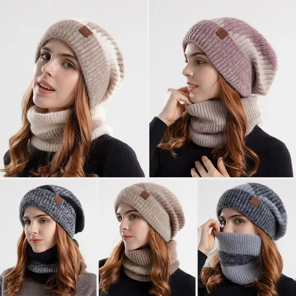 Moda addensare morbido cappello sciarpa Set antivento a prova di freddo caldo scaldacollo foderato in pile berretto per l'autunno inverno