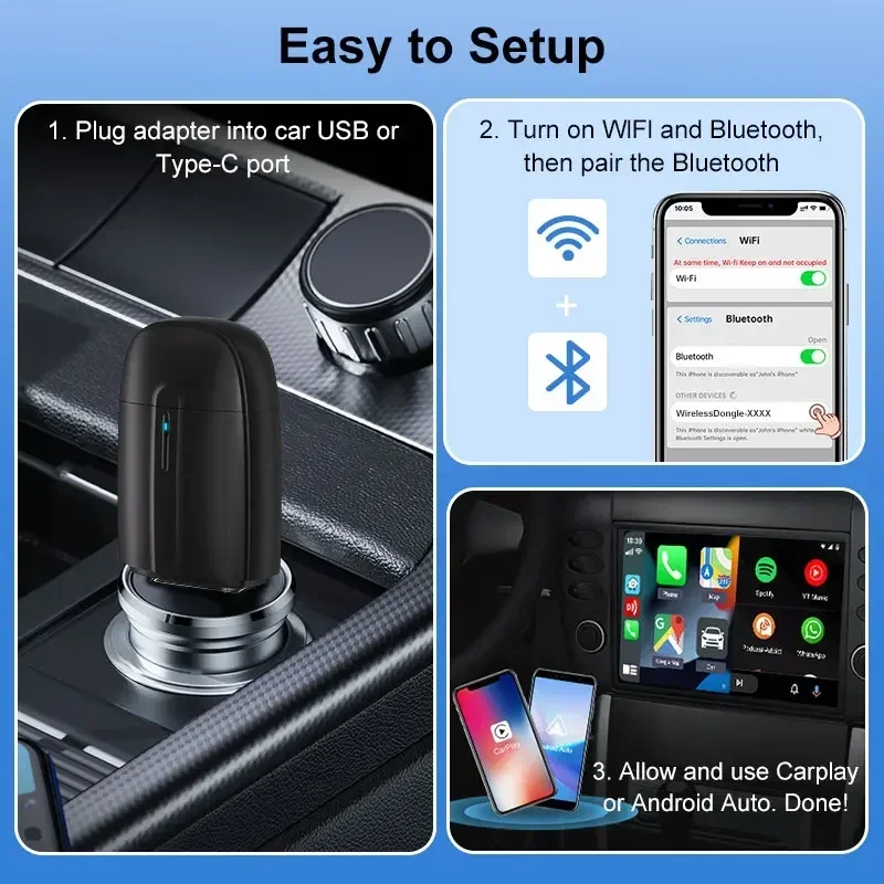 FLIXIVI 2025 2 в 1 двойной интерфейс беспроводной CarPlay/Android автоматический беспроводной адаптер Smart Mini Box Plug быстрое подключение универсальный