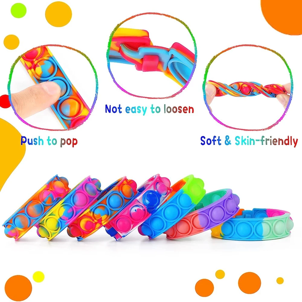 12 pçs brinquedos fidget pop pulseira festa favores bolha pulseiras push poping sensorial alívio do estresse brinquedos para crianças presentes