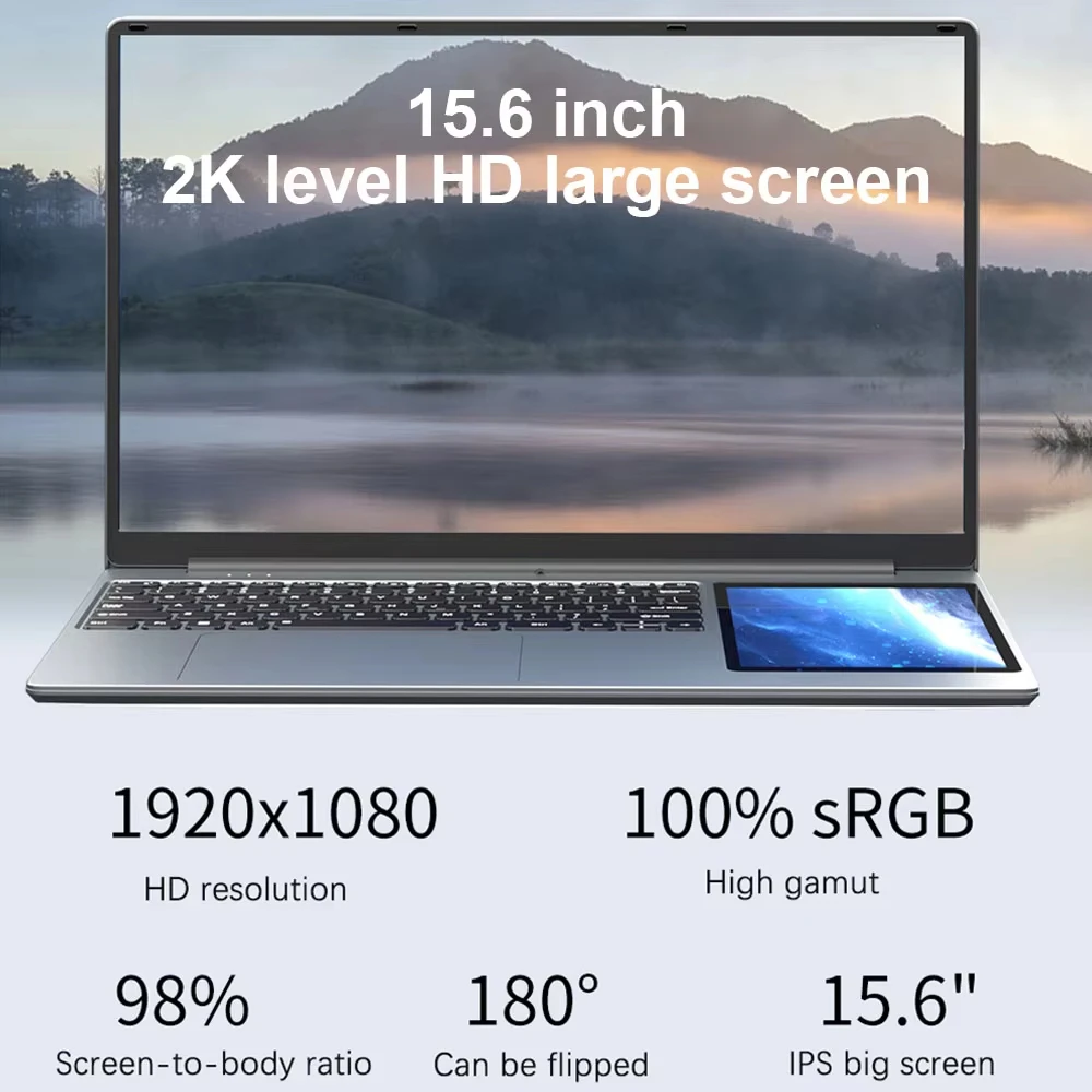GLF-Y2 Dual Screen Laptop Intel N100 15.6 Inch IPS+7'' Touch Business Computer 16GB+512GB DDR4 M.2 2T SSD Slim Office Laptop