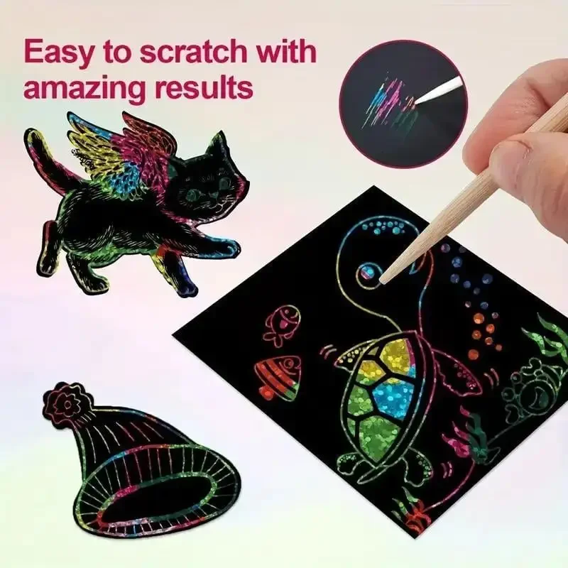 100 hojas de cajas mágicas para notas, Mini notas artísticas para rascar arcoíris, suministros artísticos hechos a mano para fiestas DIY