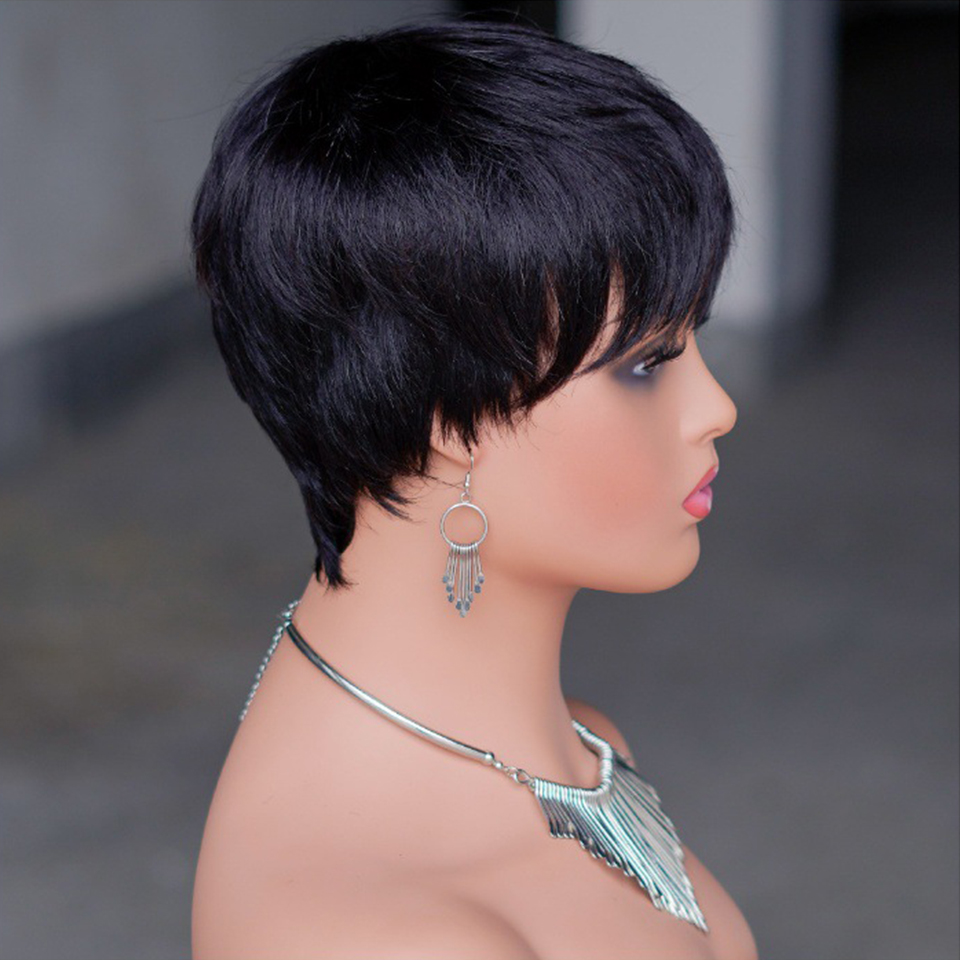 Short Human Hair Wigs Pixie Cut Straight perruque bresillienne for Black Women Machine Made Wigs With Bangs Cheap No Lace Wig