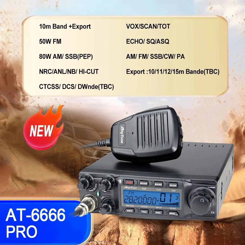 2024 Neues Anytone AT-6666 Pro Ausgang AM 80 W FM50W Hochleistungs-10-Meter-Radio mit AM/FM/SSB/CW/PA 10-Meter-Band für LKW-Fahrer