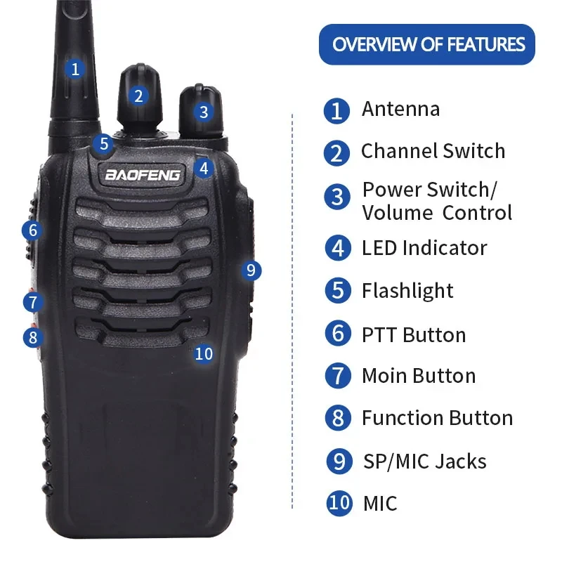 2/4/6PCS Baofeng 888S UHF Two-Way Walkie Talkie 400-470MHz 16CH USB/EU/US Ham Portable Radio Transceiver for Hunting Hotel