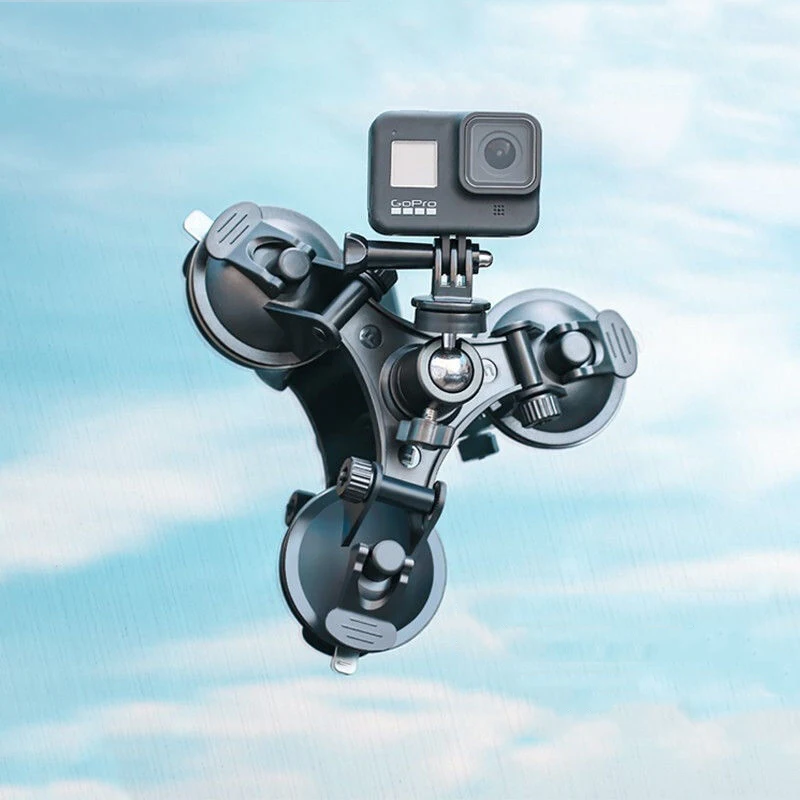 Triple Suction Cup Mount for DJI OSMO Action 5 4 3 GoPro 13 12 11 10 9 8 with 1/4" Standard Thread Adapter for Insta360 X5 X4 X3