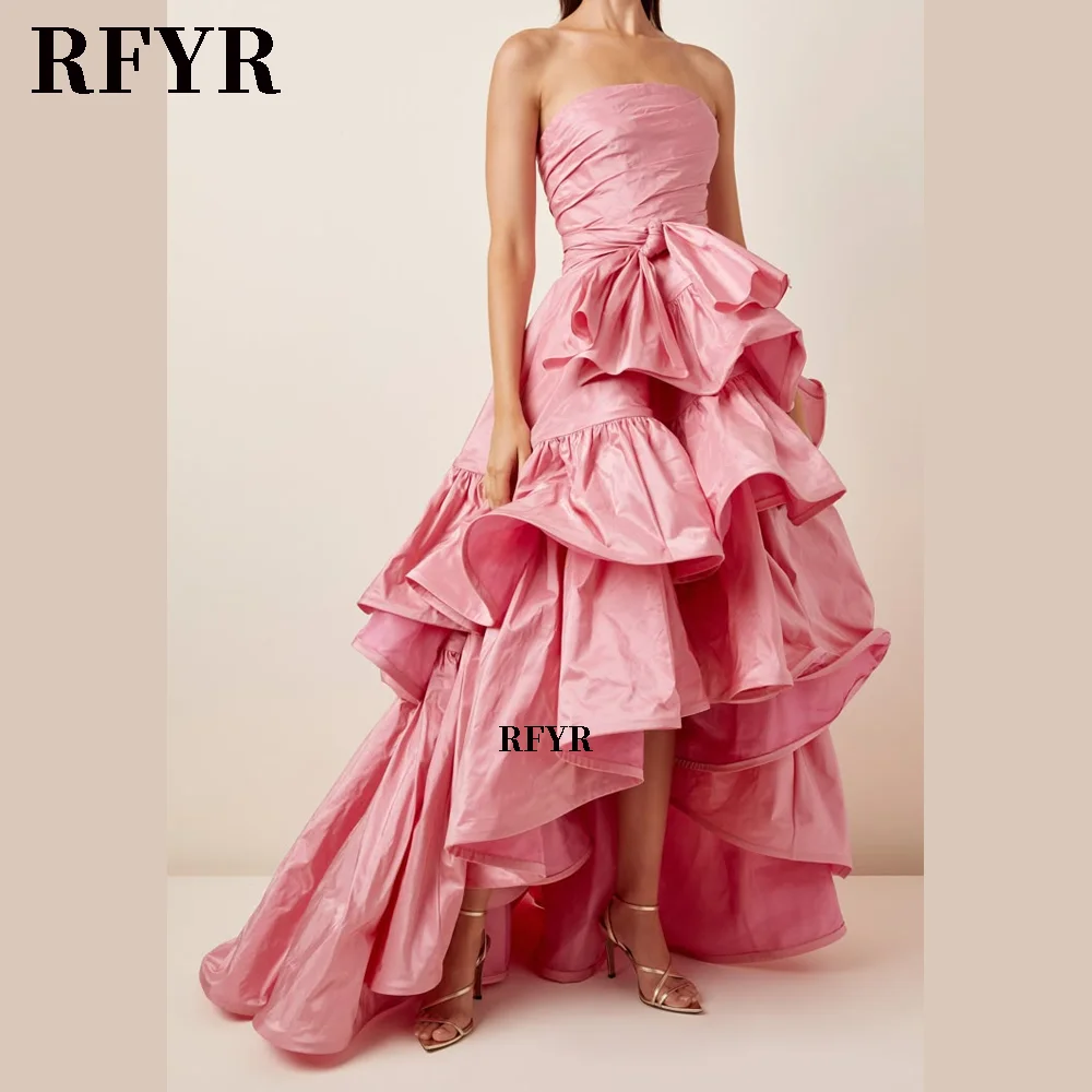 RFYR High Low Satin Abendkleid Tiered Schichten Party Kleider für Frauen Formelle Anlässe Kleid vestidos de fiesta Angepasst