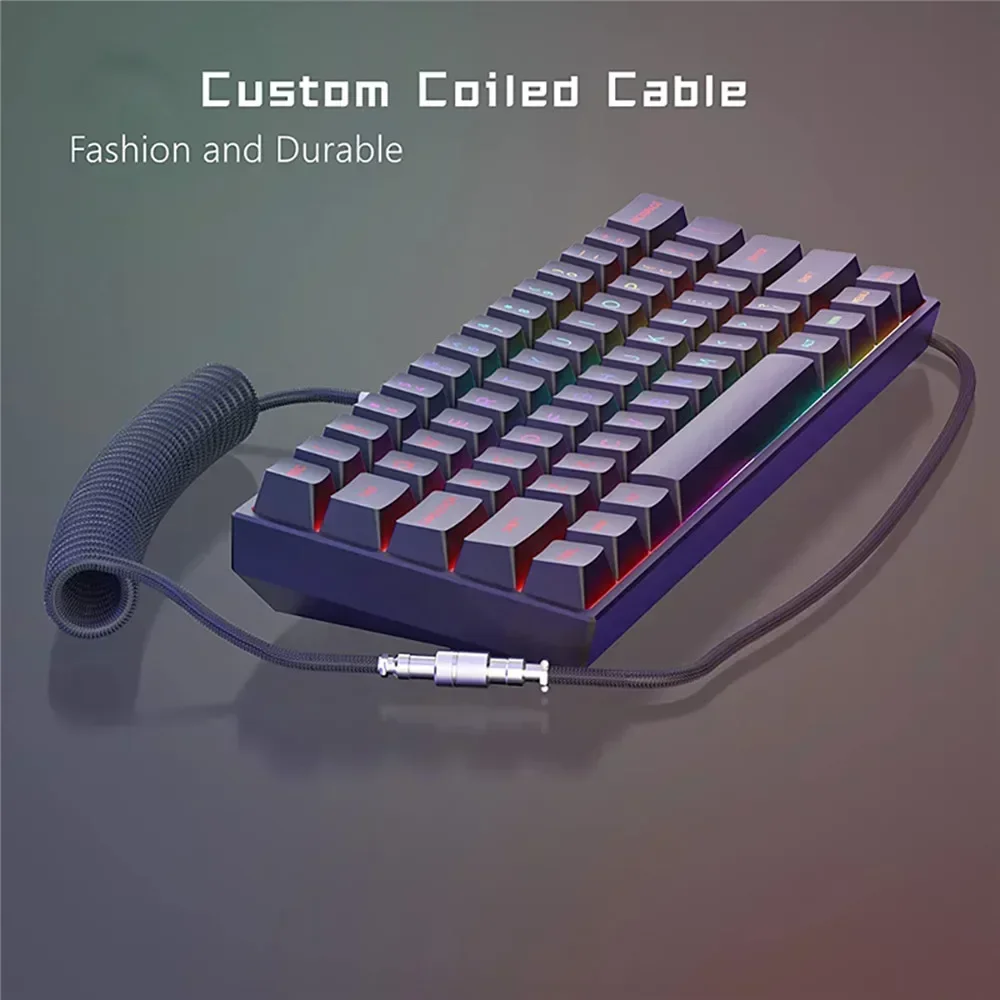 Cabo enrolado de teclado mecânico, porta USB tipo C, cabo de enrolamento de aviador para jogos e computadores desktop