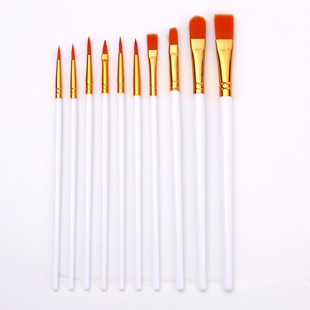 10 Pcs 풀 세트 나일론 헤어 아티스트 페인트 브러시 전문 오일 수채화 아크릴 그림 브러쉬 Diy 미술 용품 ​​학습