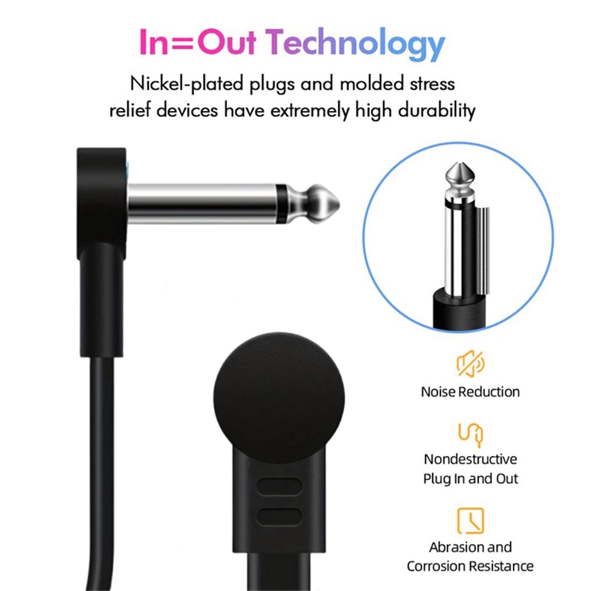 Miwayer pedal de efeito de guitarra cabos de remendo planos comprimento de 5 polegadas com conectores de ângulo reto de 1/4 kit de cabo de remendo 1 pacote