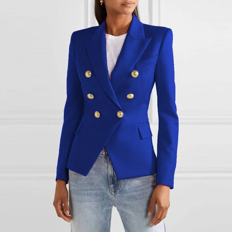 HIGH STREET White Blazer Women 2025 Slim Blazer Jacket Women's Fitting Metal Lion Buttons Double Breasted Blazer Female Pink 4XL