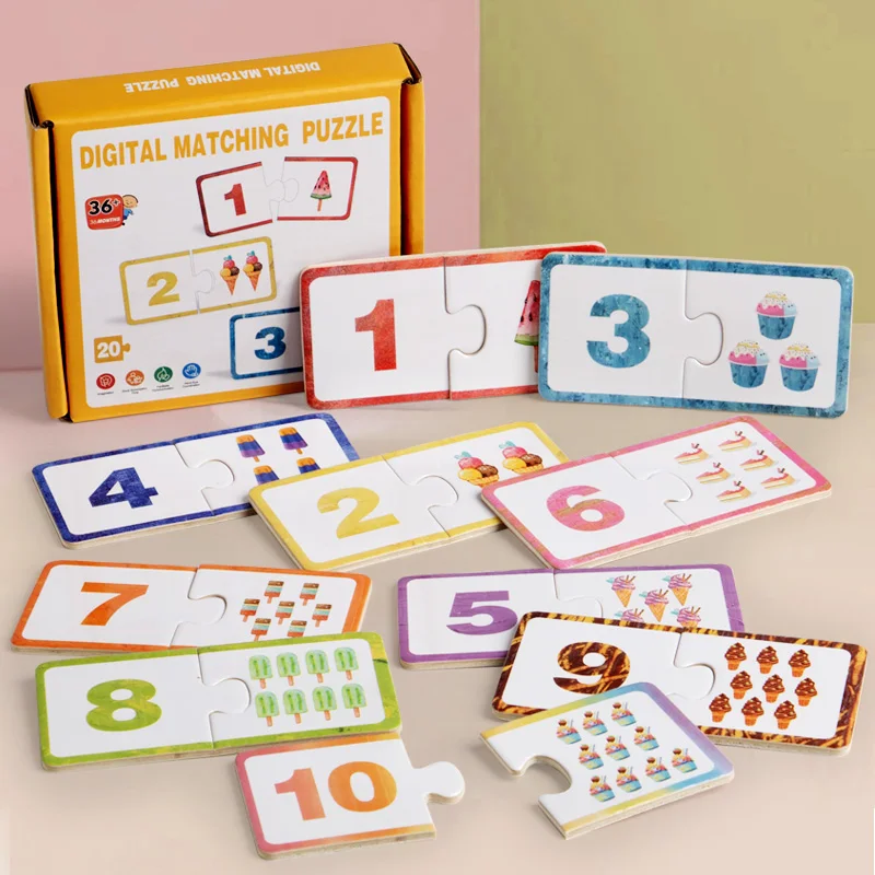 Rompecabezas de madera a juego con números, juguetes Montessori para educación temprana, patrón Digital, juego de bloques gruesos para bebé, juguete de regalo para Festival