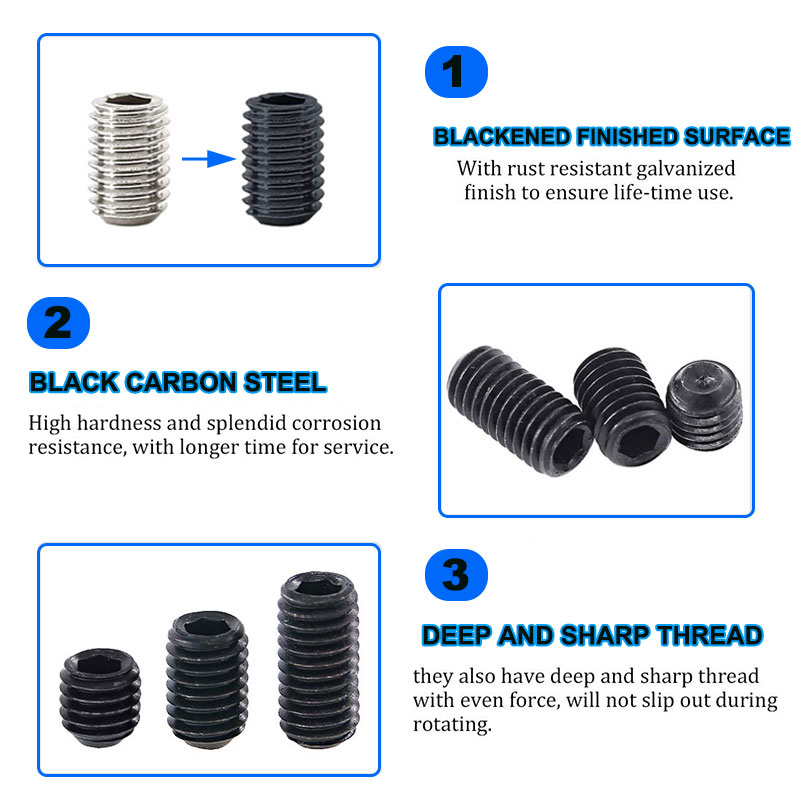 Hex Hexagon Set sekrup soket M2 M2.5 M3 M4 M5 M6 M8 baja karbon sekrup Grub Grade 12.9 hitam Allen Set baut titik cangkir