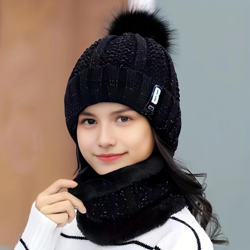 Autumn and Winter Versatile Velvet Knitted Hat Outdoor Ear Protection Thickened Warm Hat Collar Two Piece Set