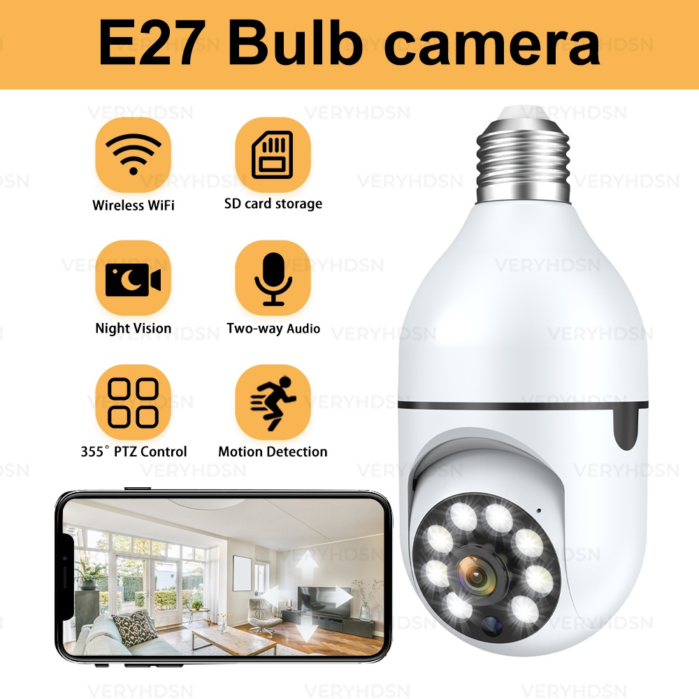 Cámara de vigilancia Wifi con bombilla E27, visión nocturna inalámbrica, HD, seguimiento humano automático, Monitor de seguridad para bebé, Zoom, vídeo a todo Color