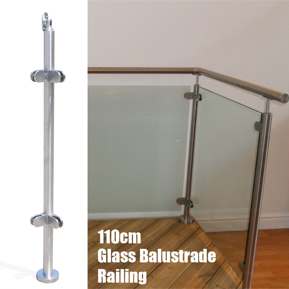Glass Railing Post Glass Balustrade Stainless Steel Railing Fence Pole Handrail Garden Fencing 110CM (43" Corner Post with Top)