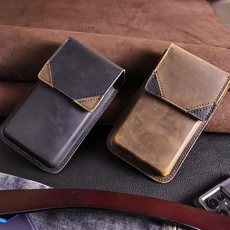 1pcretro Taillen tasche aus echtem Leder für Herren mit universellem Magnet verschluss und Klappen design, überlegener Schutz