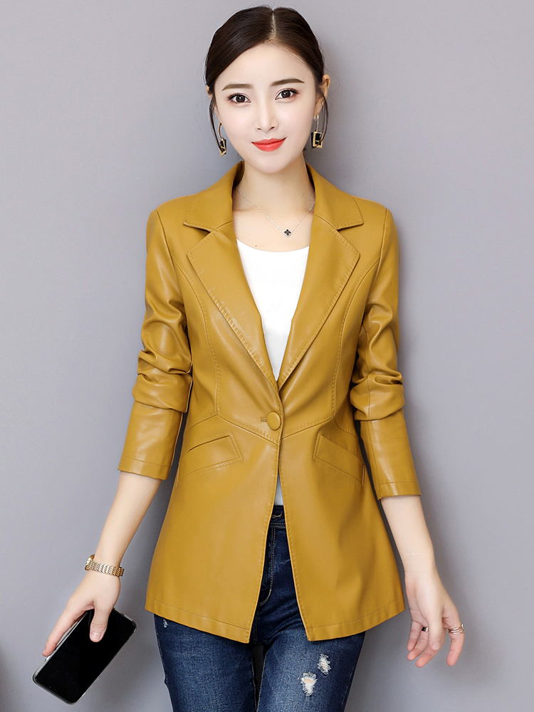 New Women Leather Jacket Autumn Winter Fashion Classic Single Button Slim Sheep Leather Blazer Spring Outerwear Size M-5XL