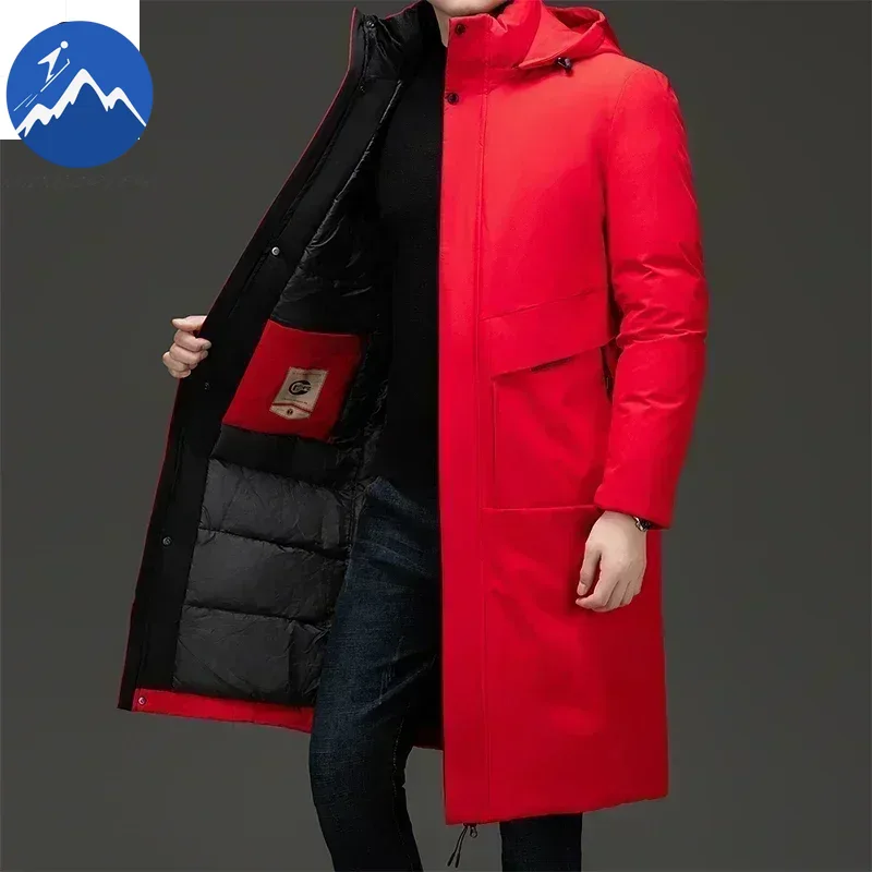 Новая зимняя куртка, мужская длинная роскошная деловая утолщенная хлопковая теплая парка на пуху, мужская уличная снежная морозостойкая стеганая куртка с капюшоном