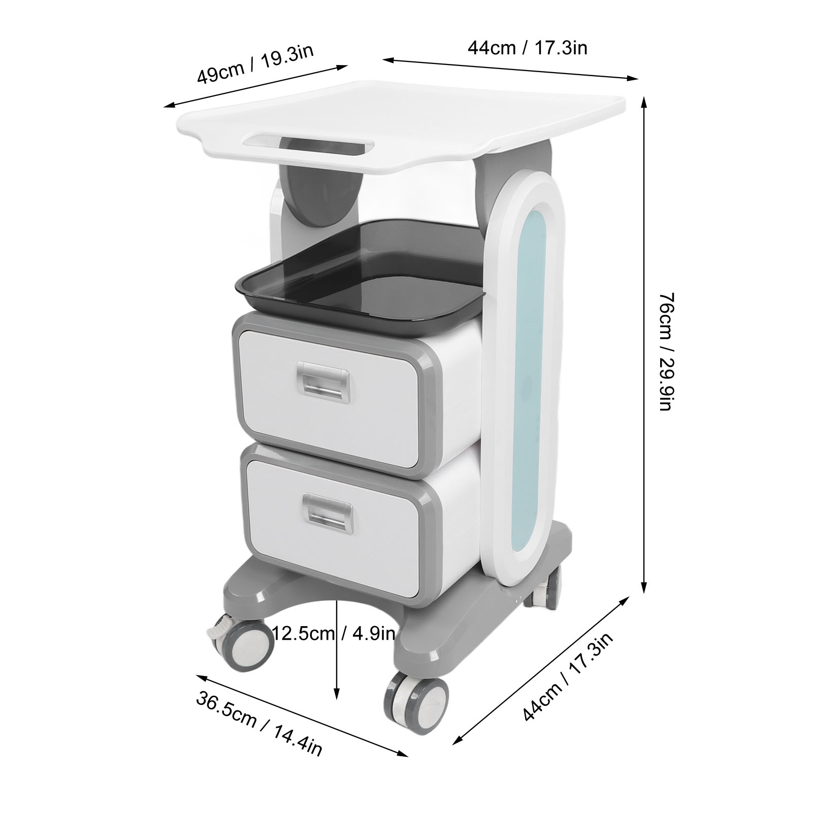 Carrello medico mobile Carrello medico multifunzionale da tavolo con doppio cassetto allargato per clinica del salone di bellezza