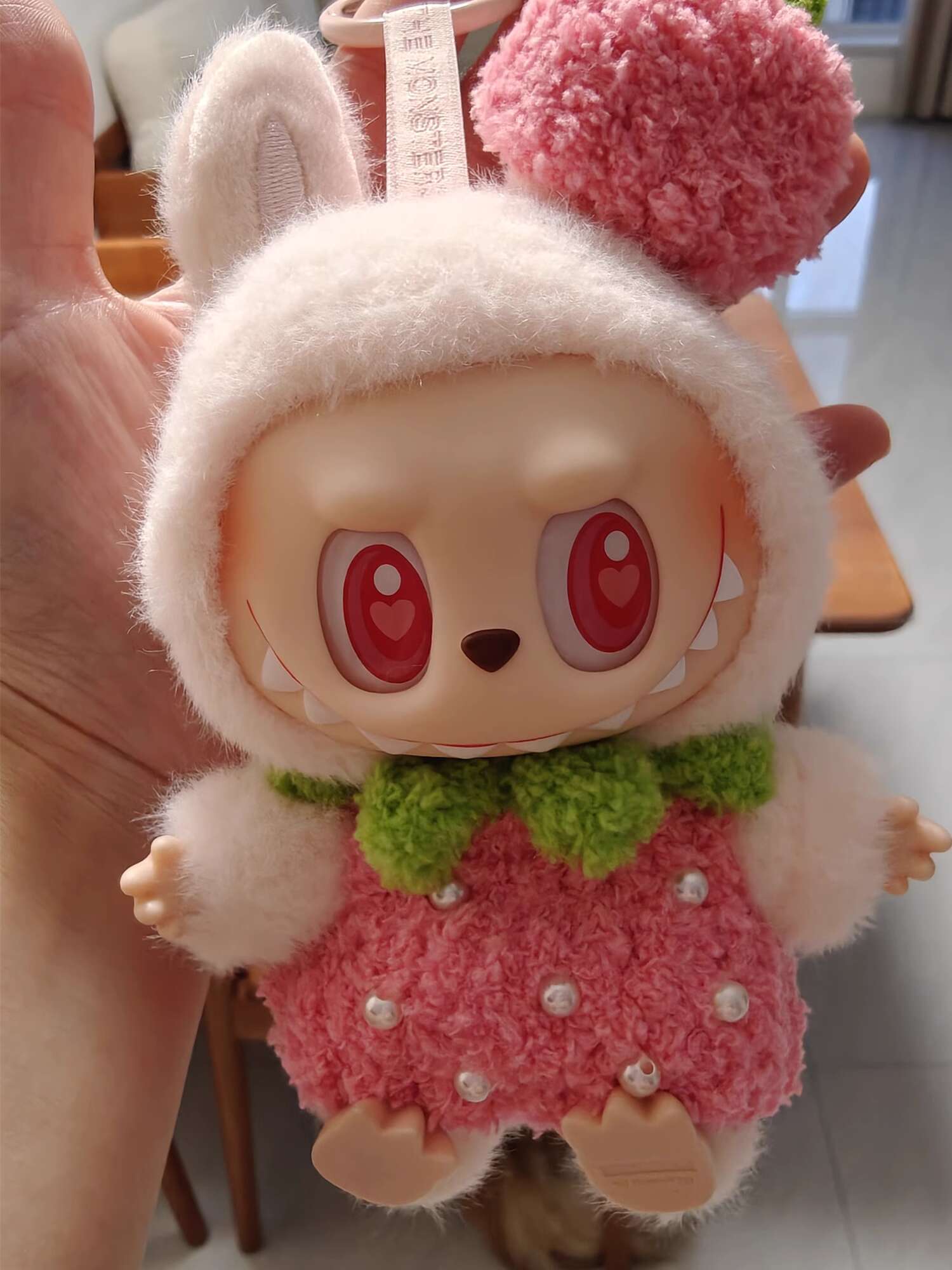 17 см кукла Labubu, одежда, кулон, Macaron v1 v2, вязаный комплект с клубникой, милая мини-плюшевая кукла, одежда, аксессуары, одежда