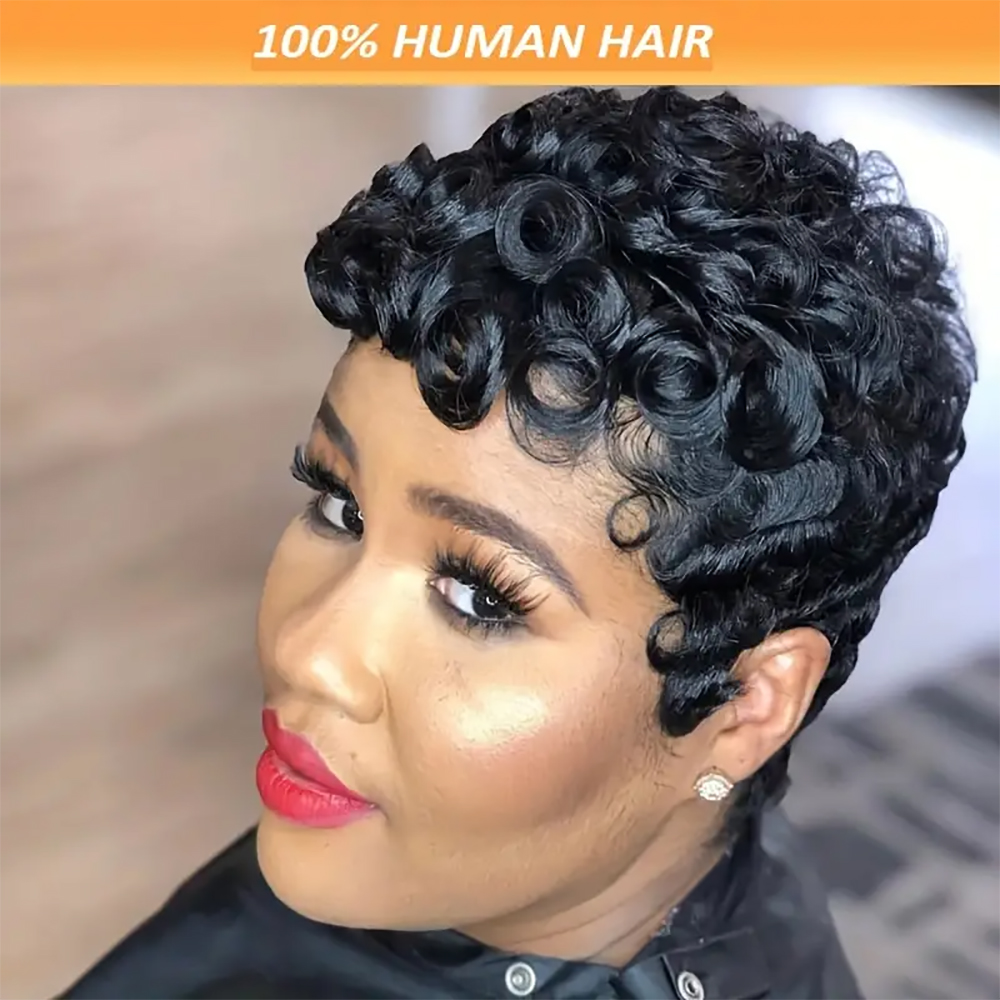 Pixie Cut Pruiken 100% Menselijk Haar Pruiken Kort Krullend Pixie Cut Pruiken Voor Zwarte Vrouwen Volledige Machine Gemaakt Pruik Pixie Krullend Zwart 1B Kleur